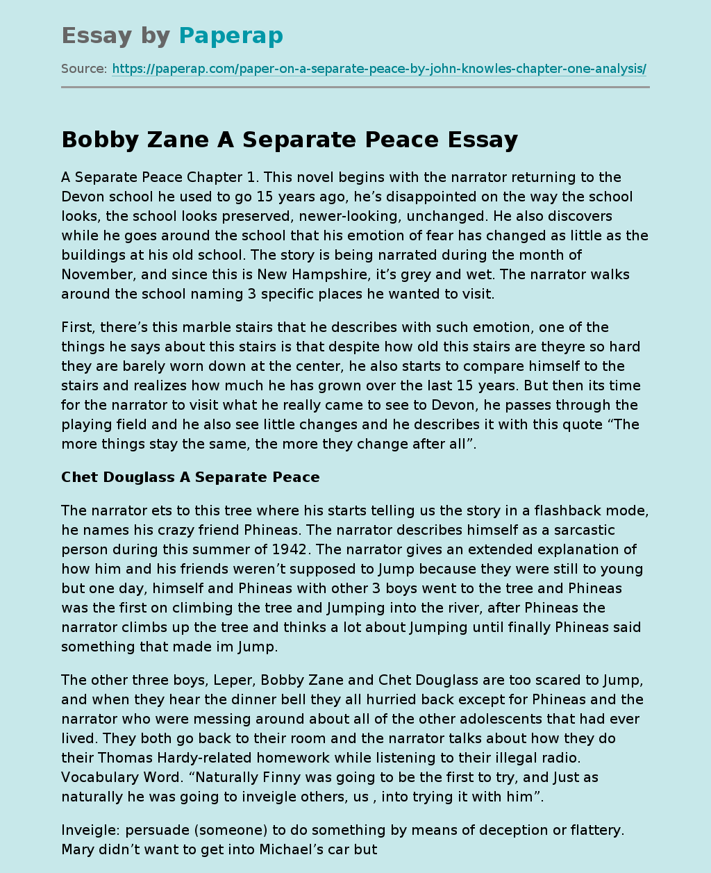 Bobby Zane A Separate Peace
