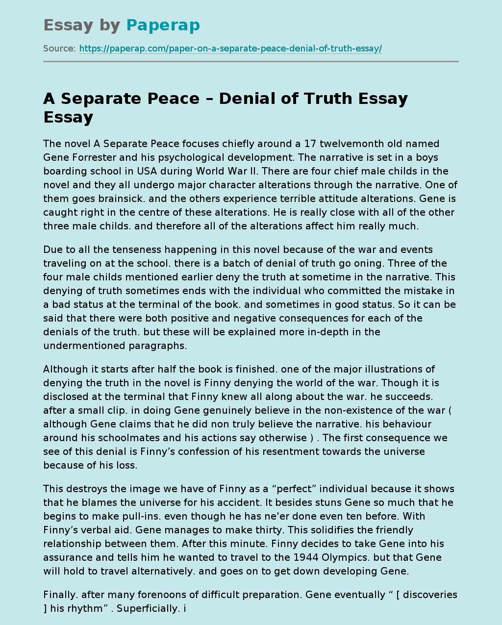 A Separate Peace Is the Denial of Truth