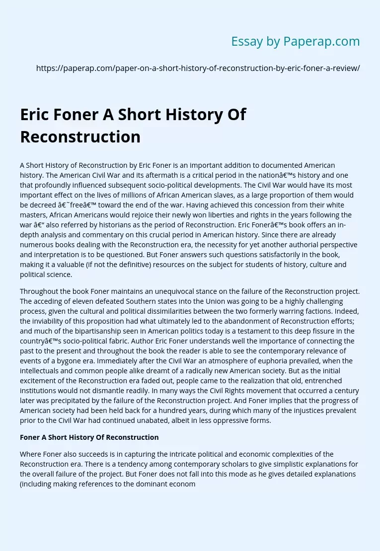 Eric Foner A Short History Of Reconstruction