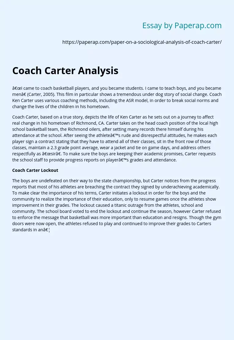 Coach Carter Analysis Free Essay Example