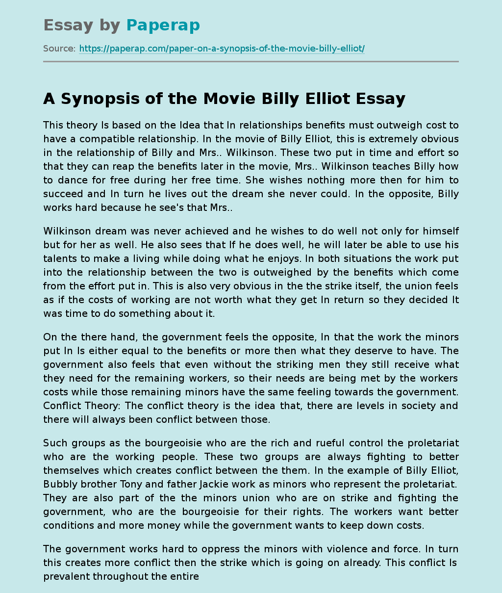A Synopsis of the Movie Billy Elliot