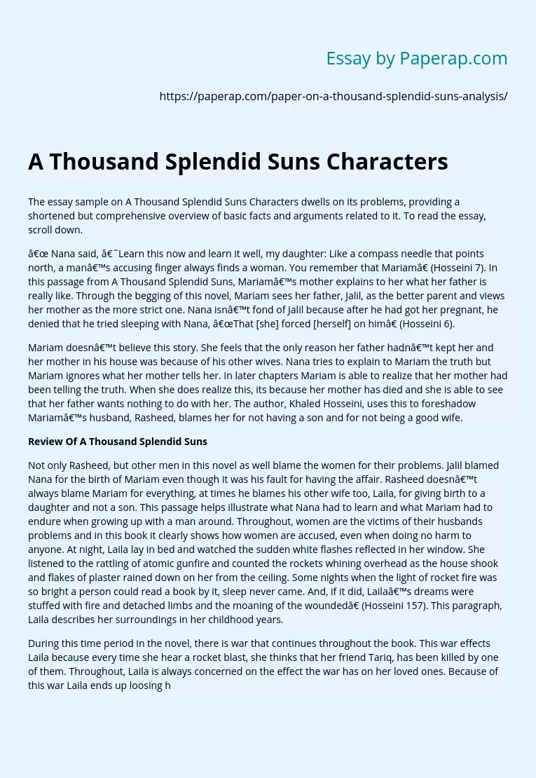 A Thousand Splendid Suns Characters