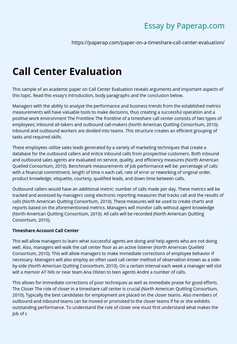 Call Center Evaluation