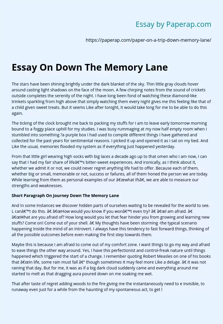 Essay On Down The Memory Lane