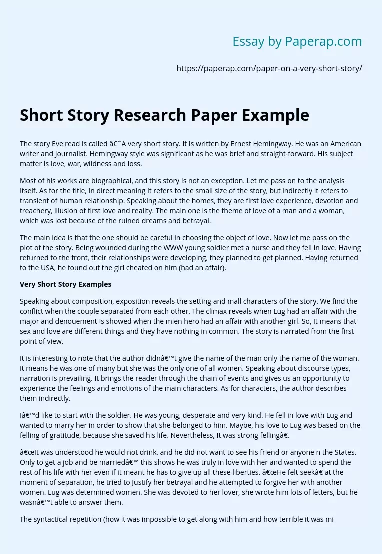 Short Story Research Paper Example
