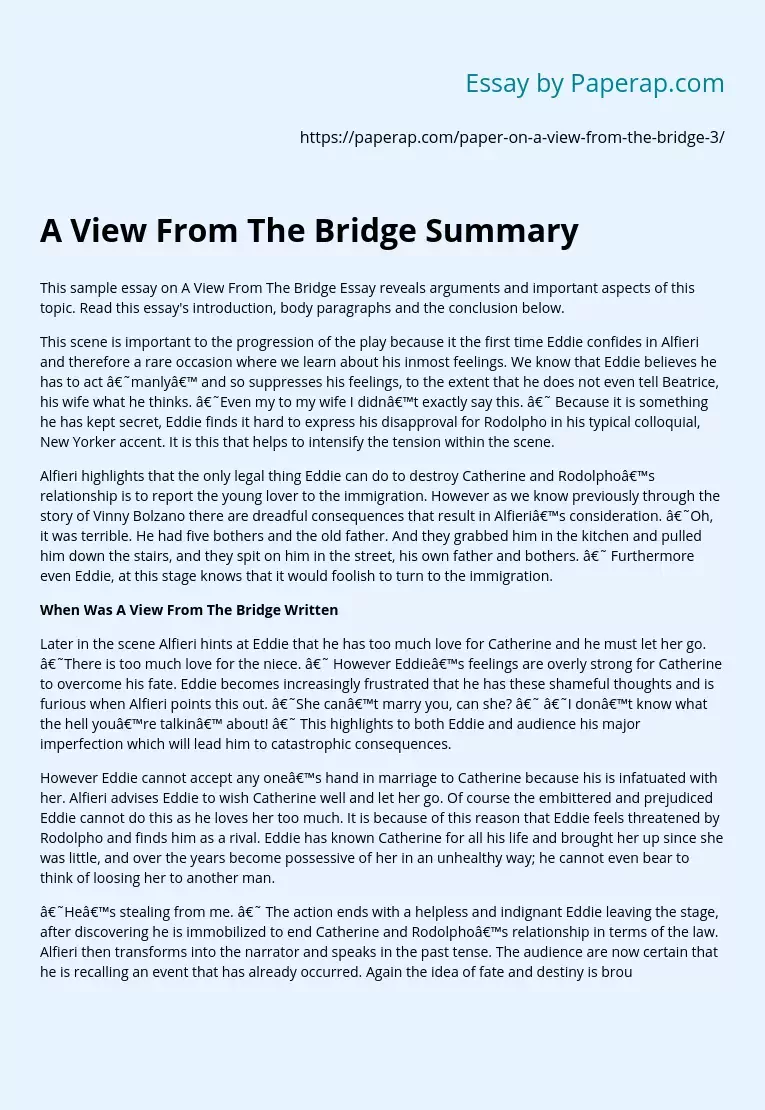 A View From The Bridge Summary