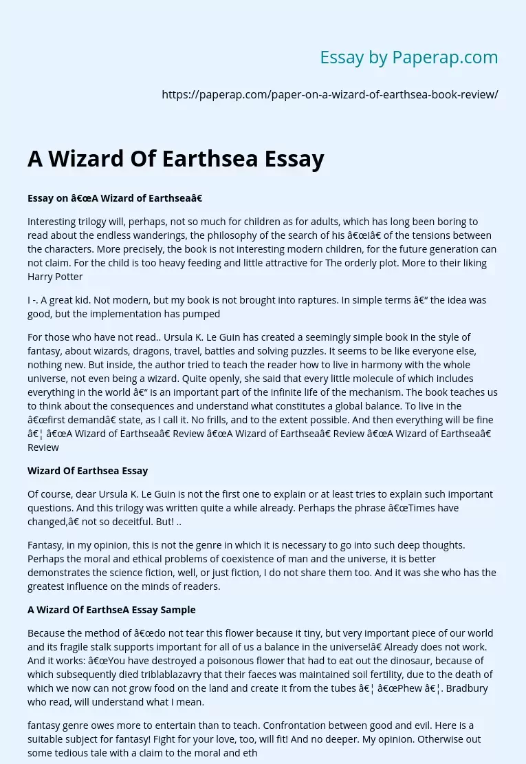 A Wizard Of Earthsea Essay