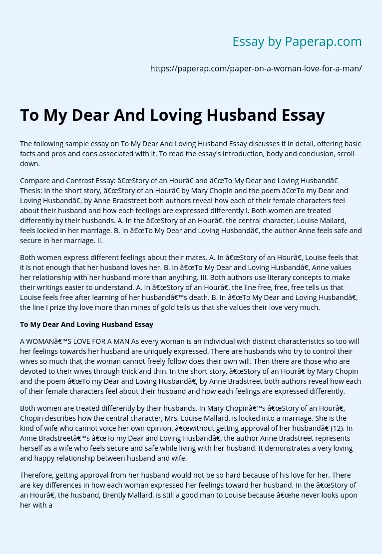 To My Dear And Loving Husband Essay