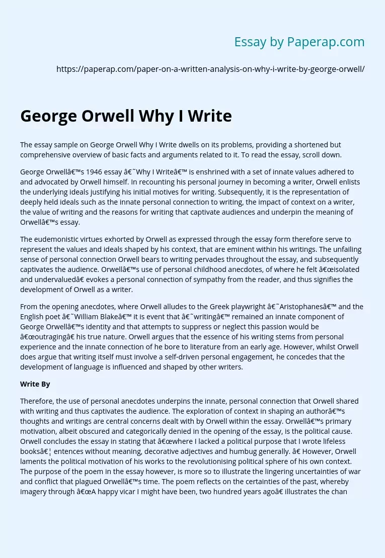 George Orwell Why I Write