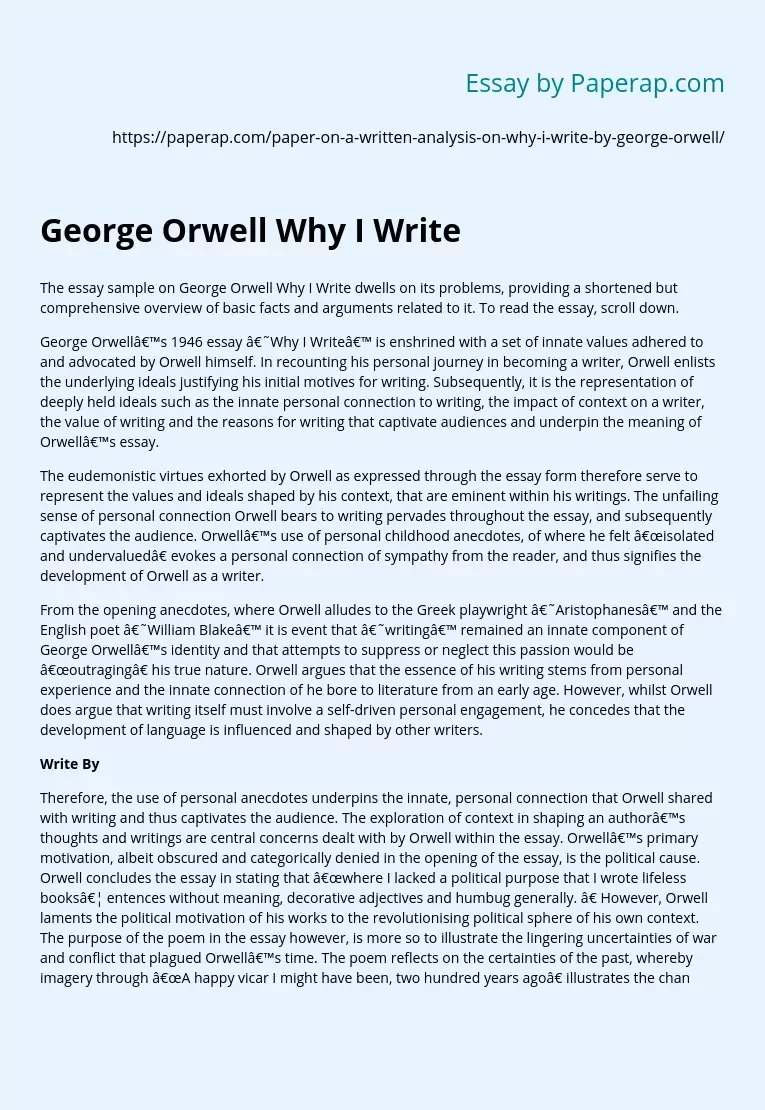 Реферат: George Orwell And The English Language Essay