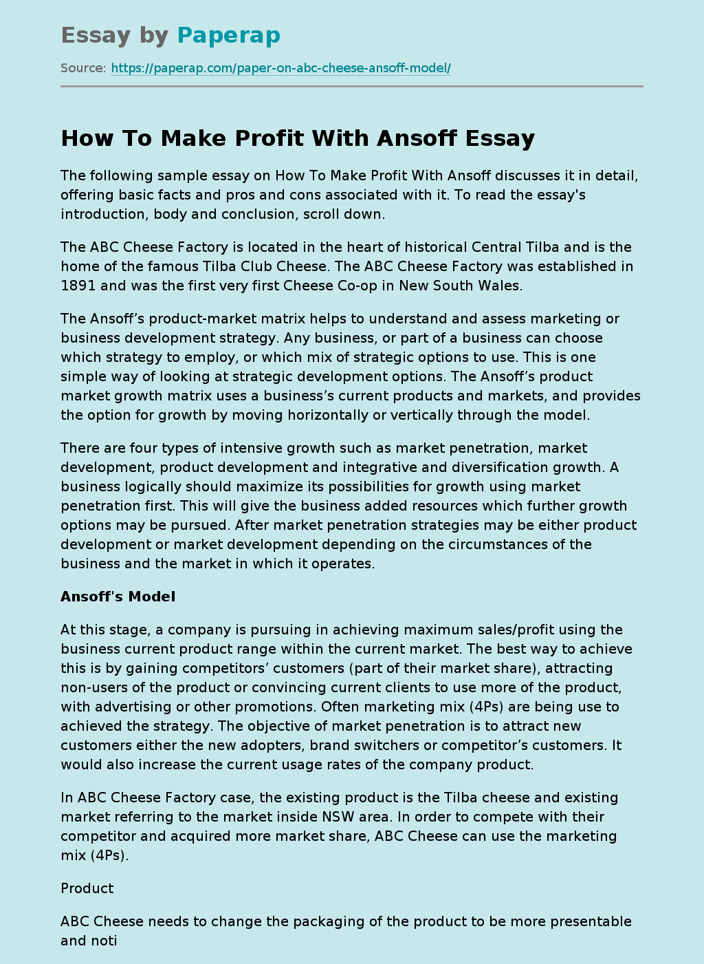 How To Make Profit With Ansoff?