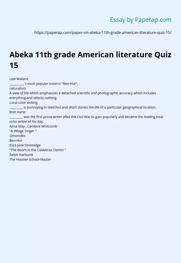 Abeka 11th grade American literature Quiz 15
