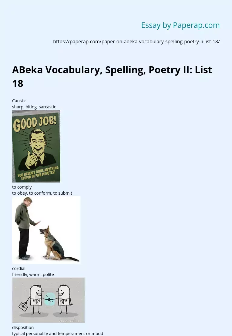 ABeka Vocabulary, Spelling, Poetry II: List 18
