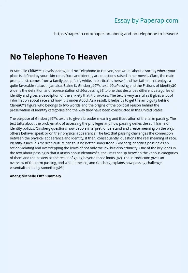 No Telephone To Heaven