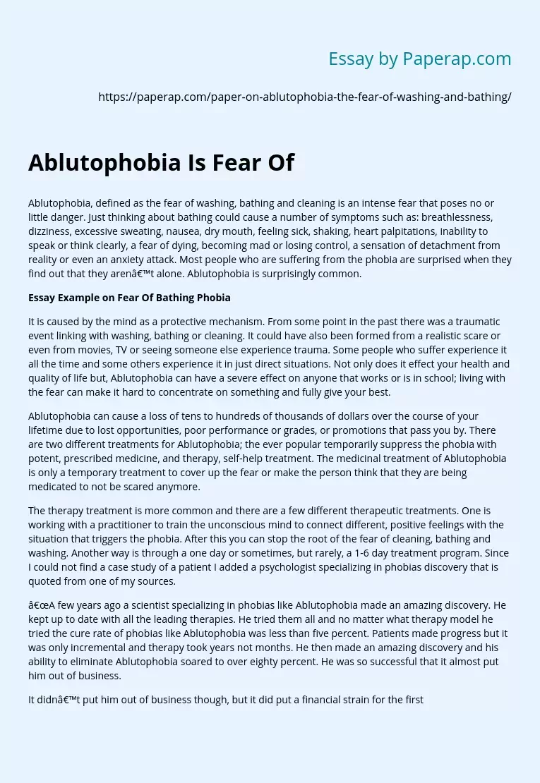 Ablutophobia Is Fear Of