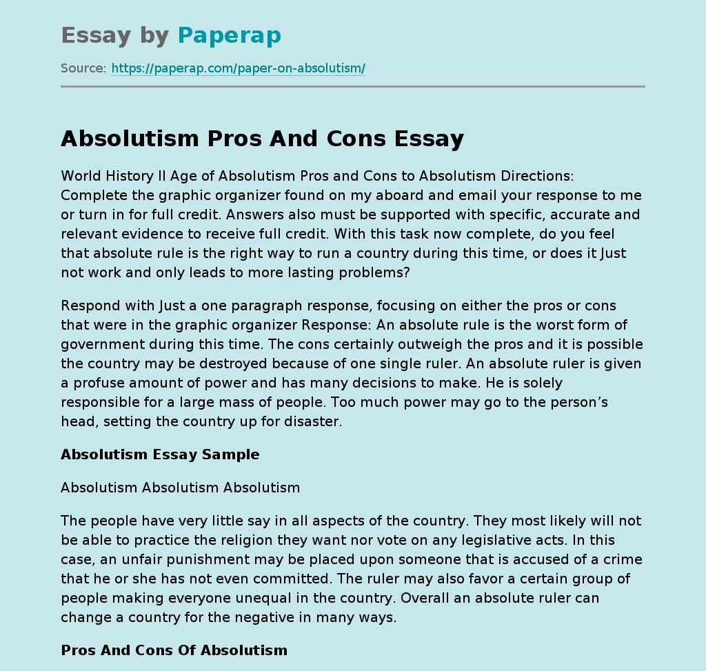 Absolutism Pros And Cons