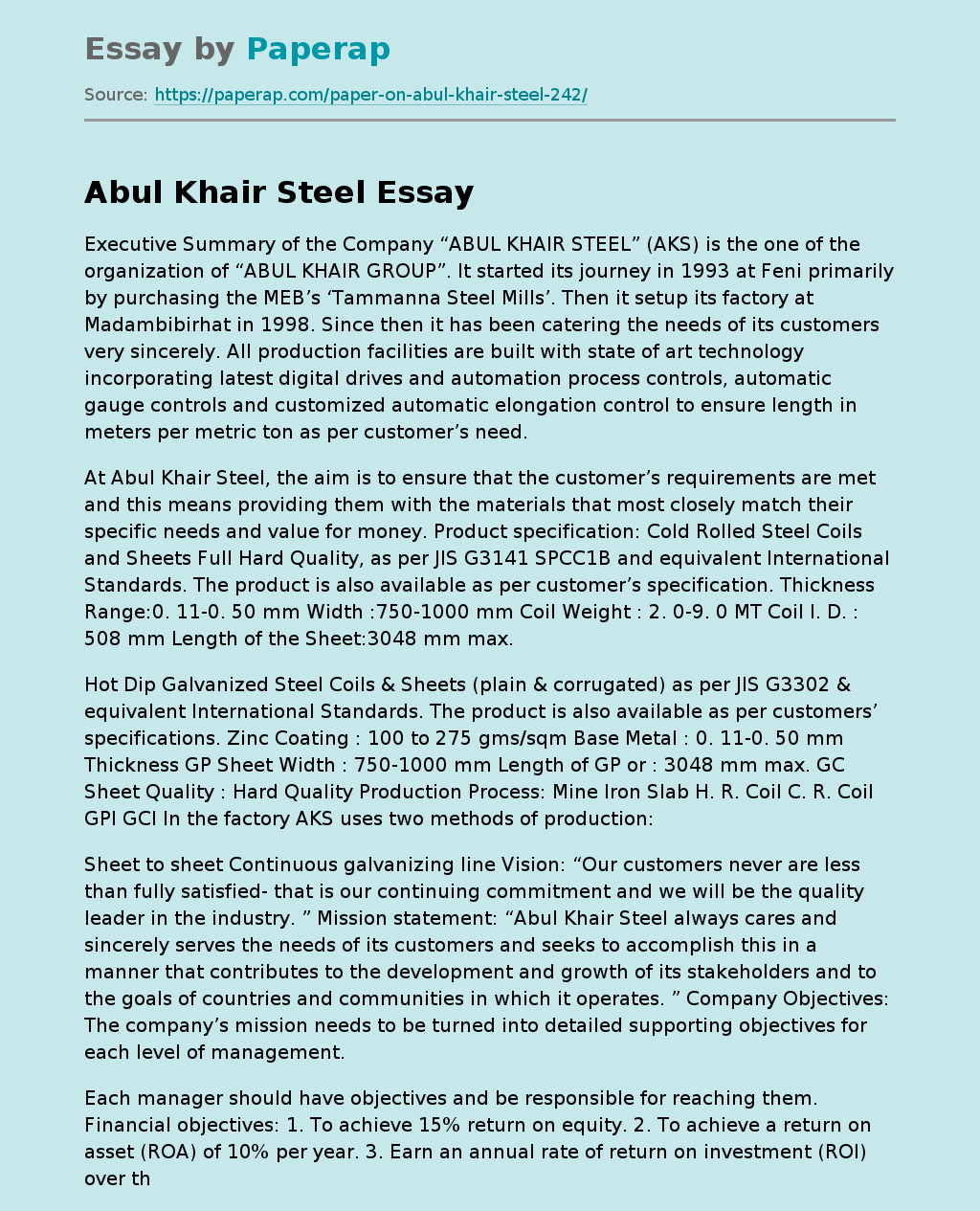 Executive Summary of the Company Abul Khair Steel