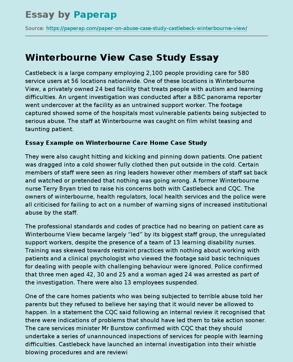 winterbourne view case study essay