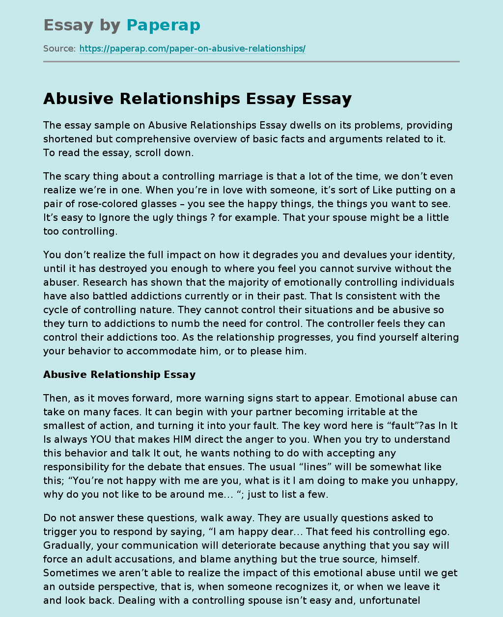 Abusive Relationships Essay