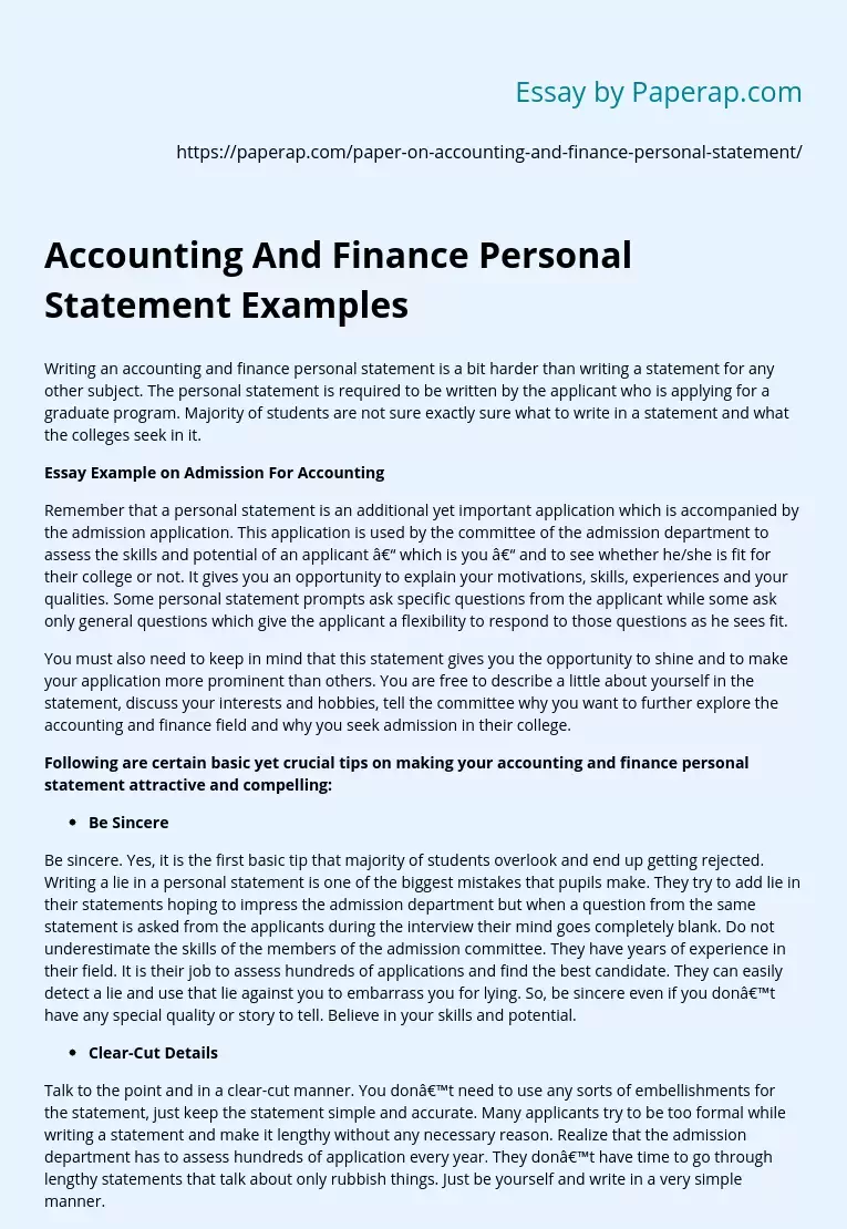 Accounting And Finance Personal Statement Examples