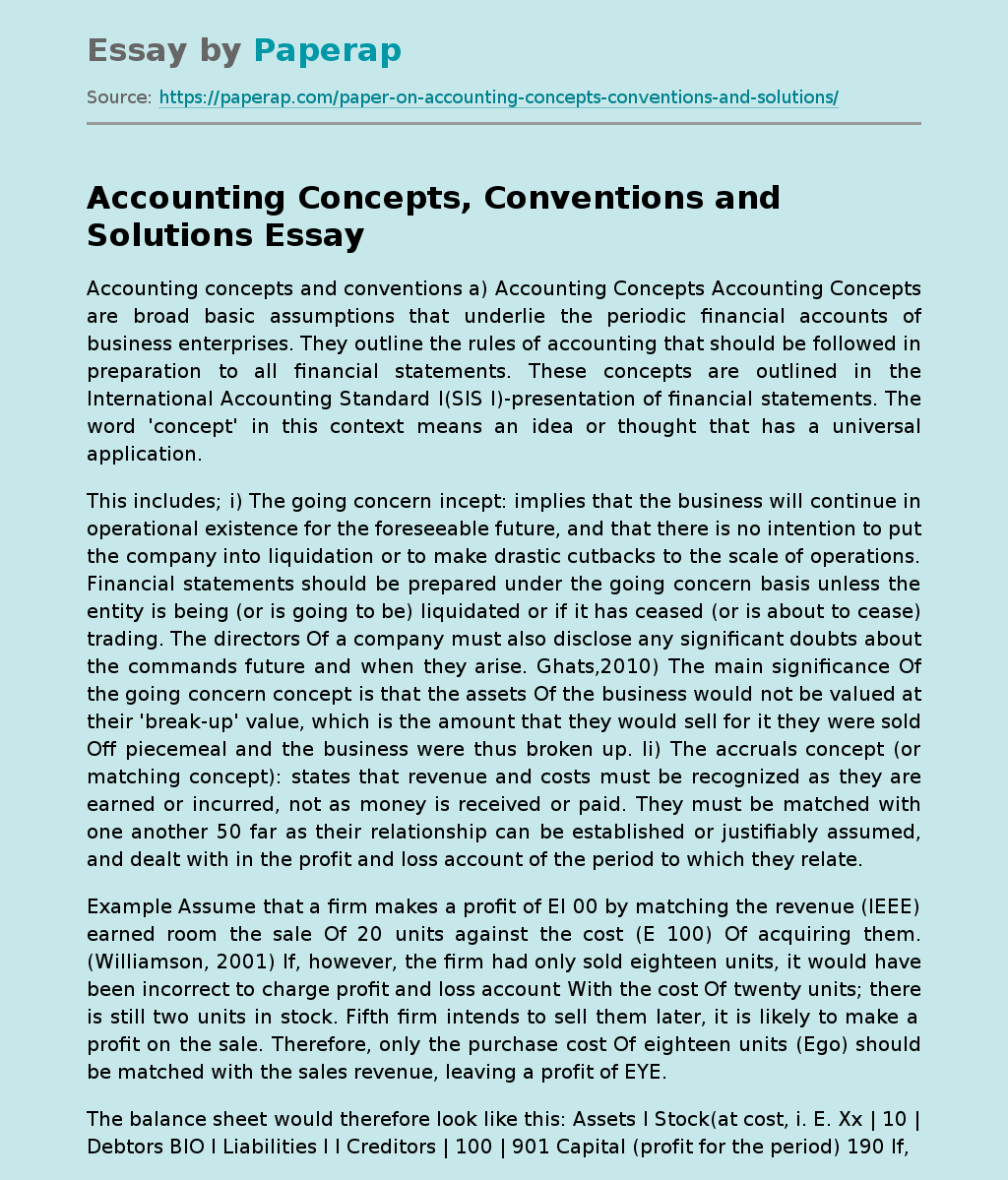 Accounting Concepts, Conventions and Solutions