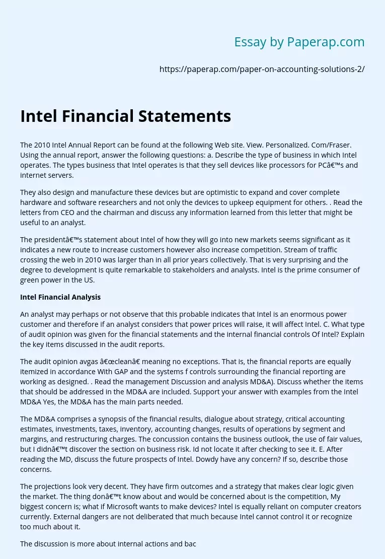 Essey About Financial Statements by Intel