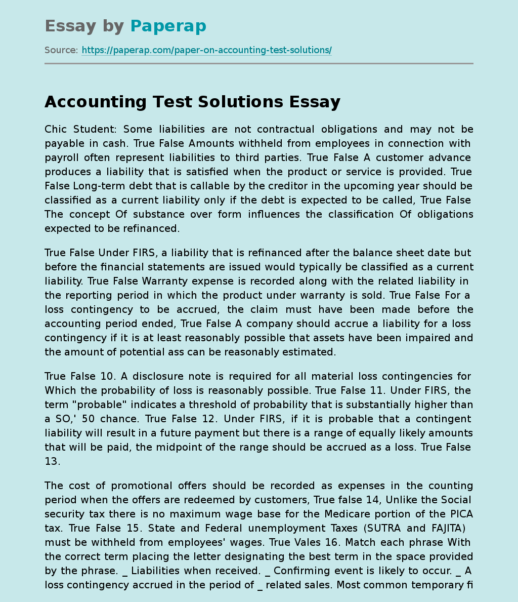 Accounting Test Solutions