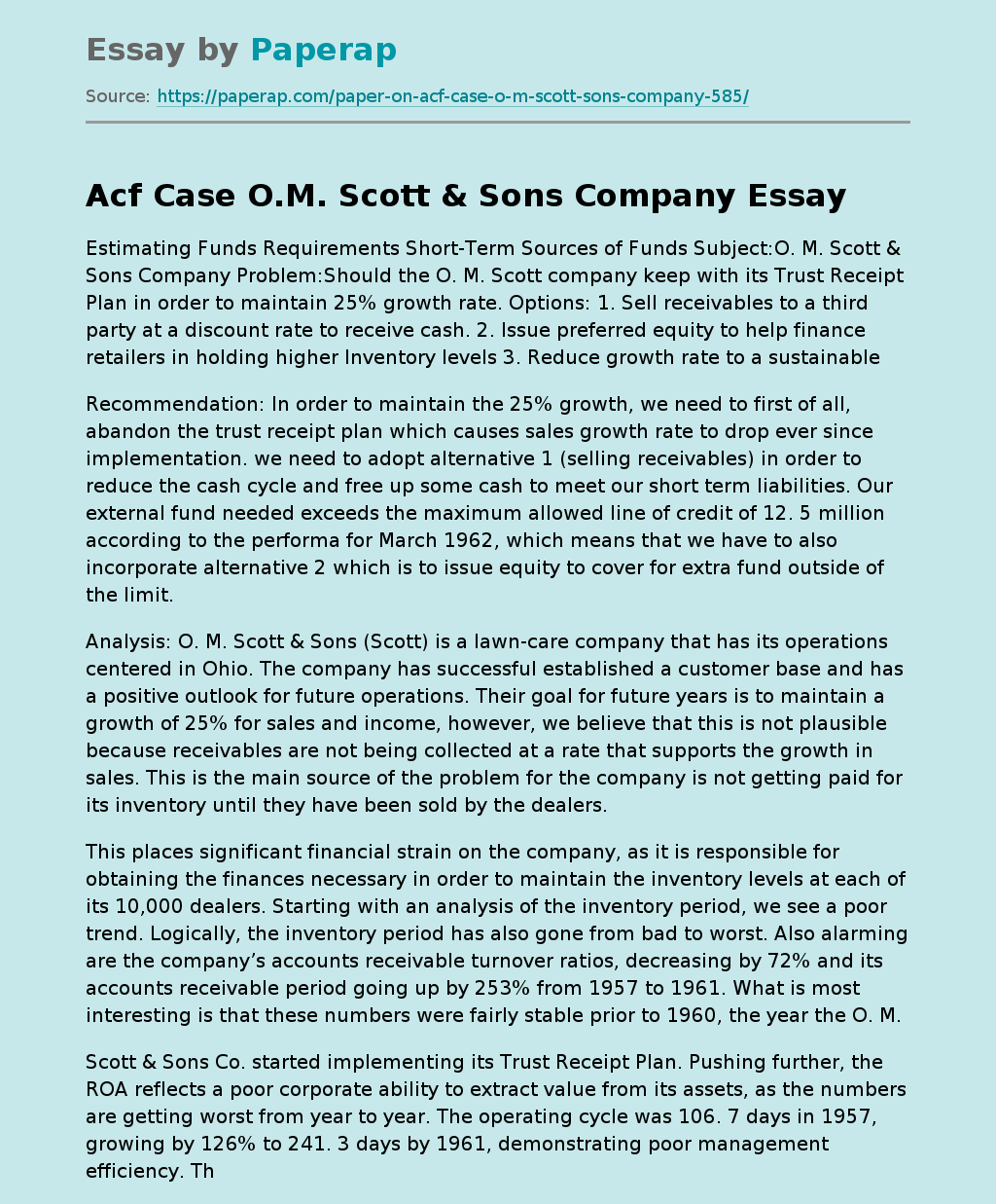 Acf Case O.M. Scott & Sons Company