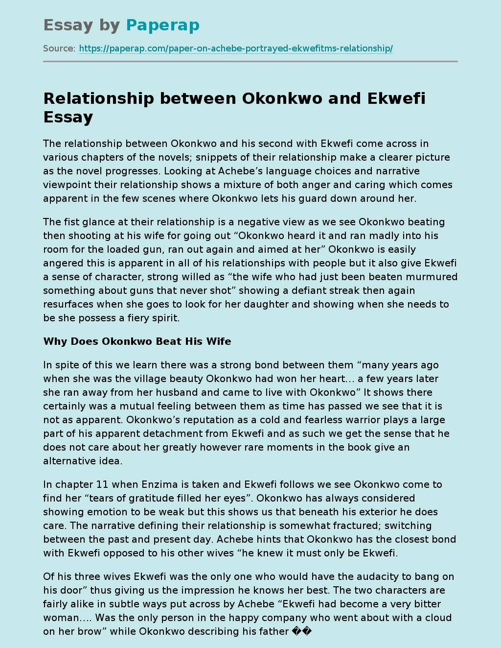 Relationship between Okonkwo and Ekwefi