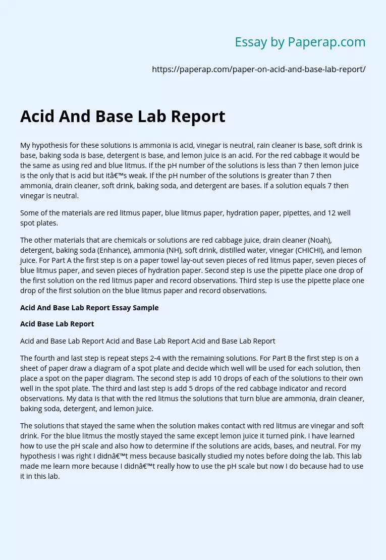 Acid And Base Lab Report