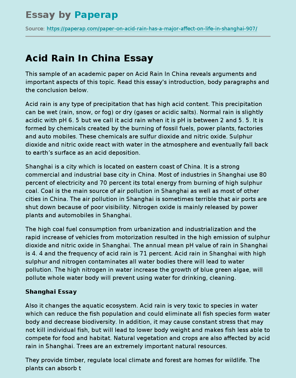Scientific Paper on Acid Rain in China