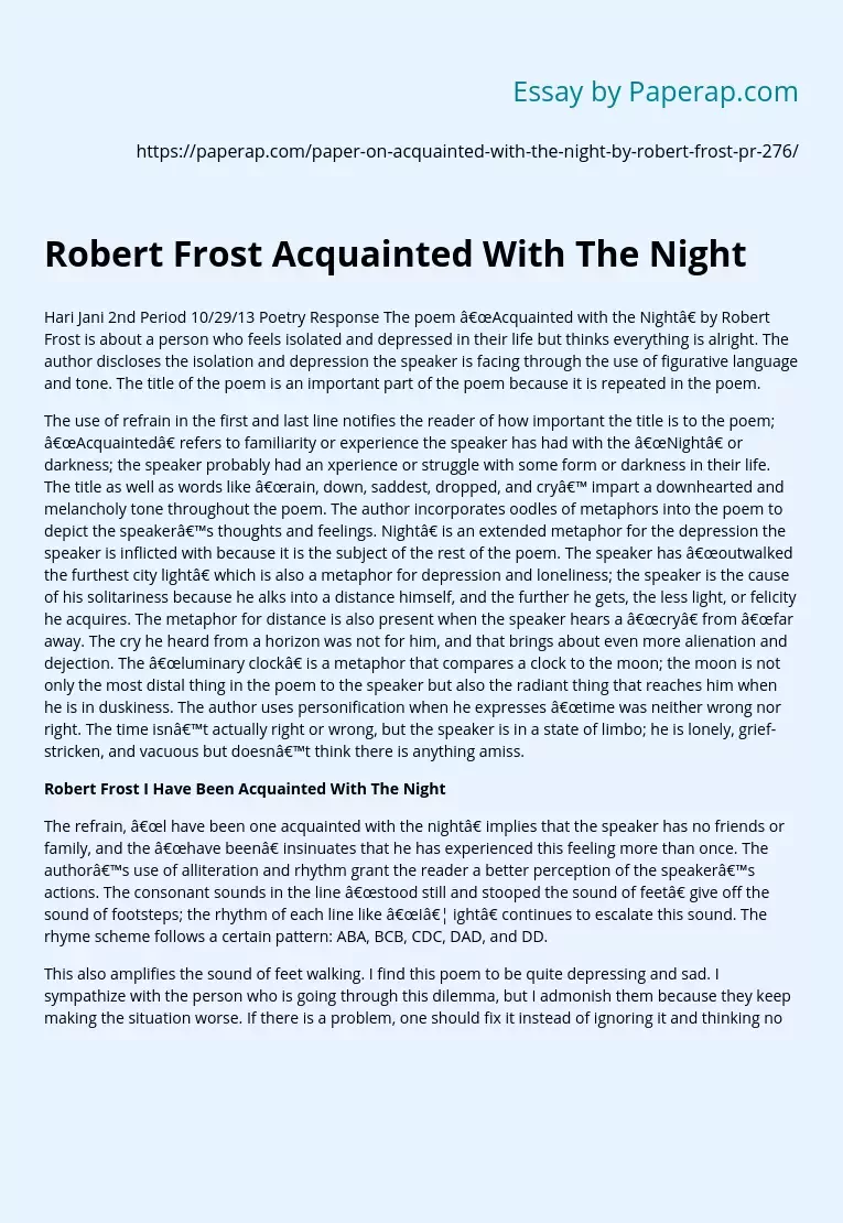Robert Frost Acquainted With The Night