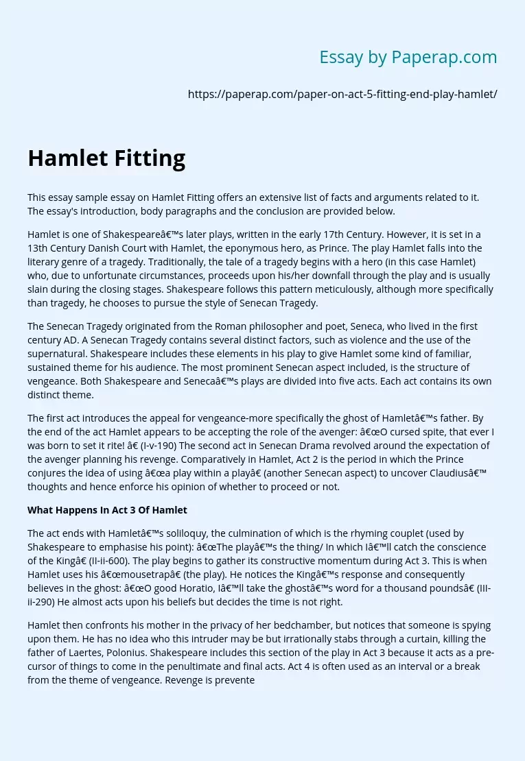 Реферат: Hamlet Act III Essay Research Paper In