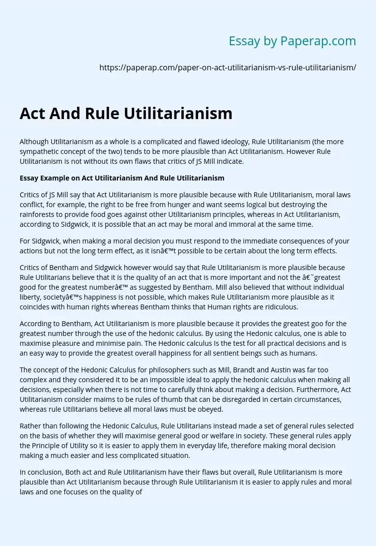 Act And Rule Utilitarianism