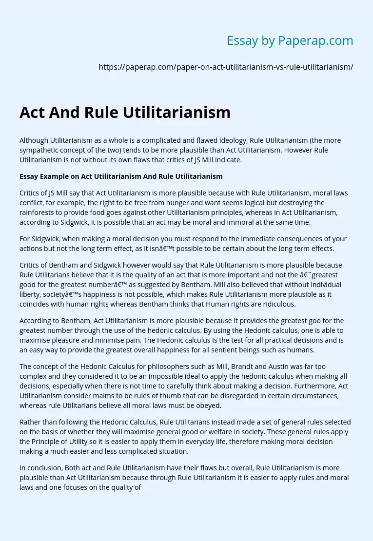 utilitarianism argumentative essay