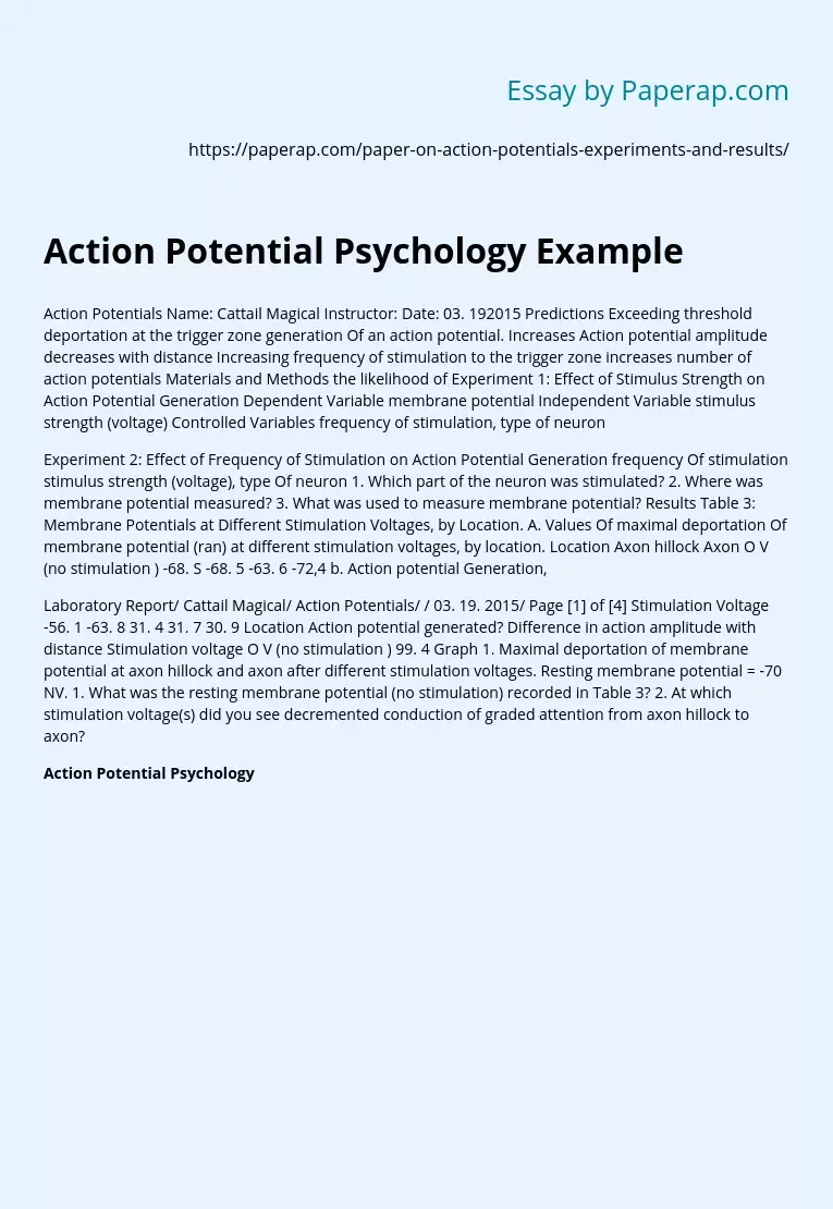 Action Potential Psychology Example