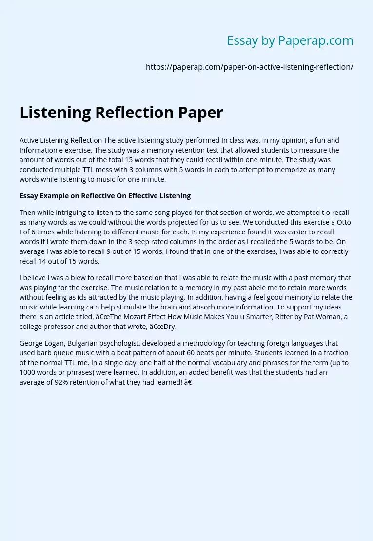 Listening Reflection Paper