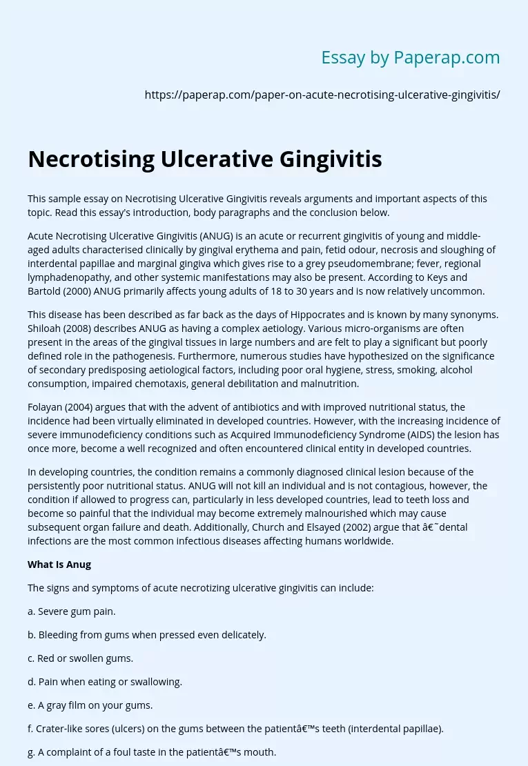 Important Aspects of Necrotizing Ulcerative Gingivitis