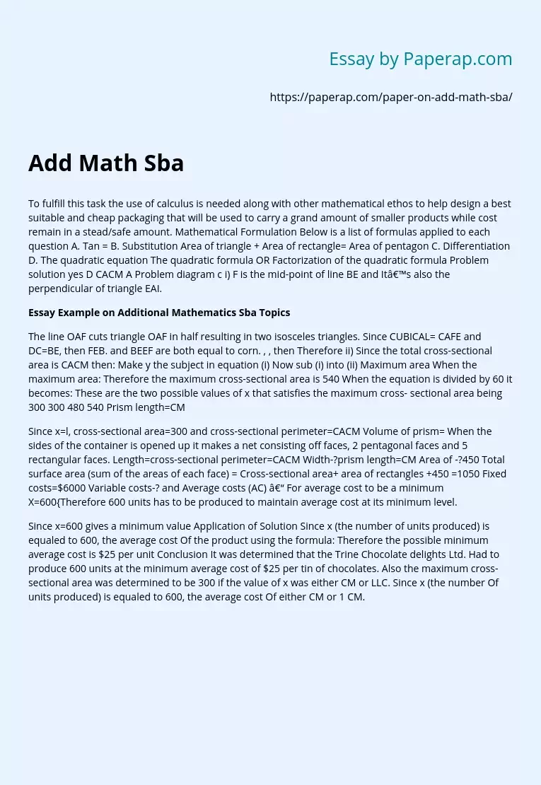 Additional Mathematics Sba Topics