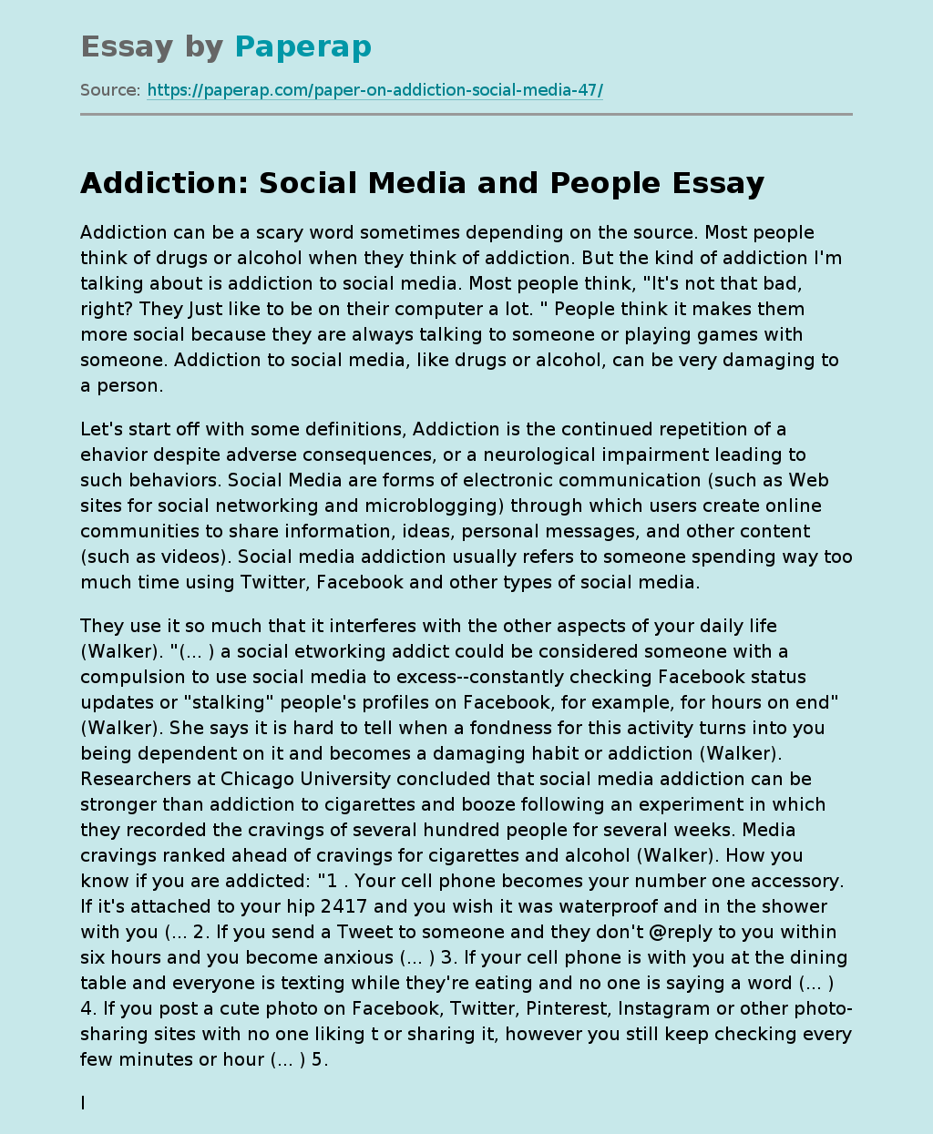 Addiction: Social Media and People