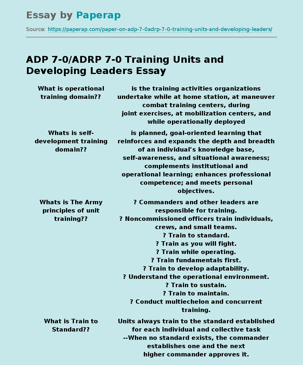 ADP 7-0/ADRP 7-0 Training Units and Developing Leaders