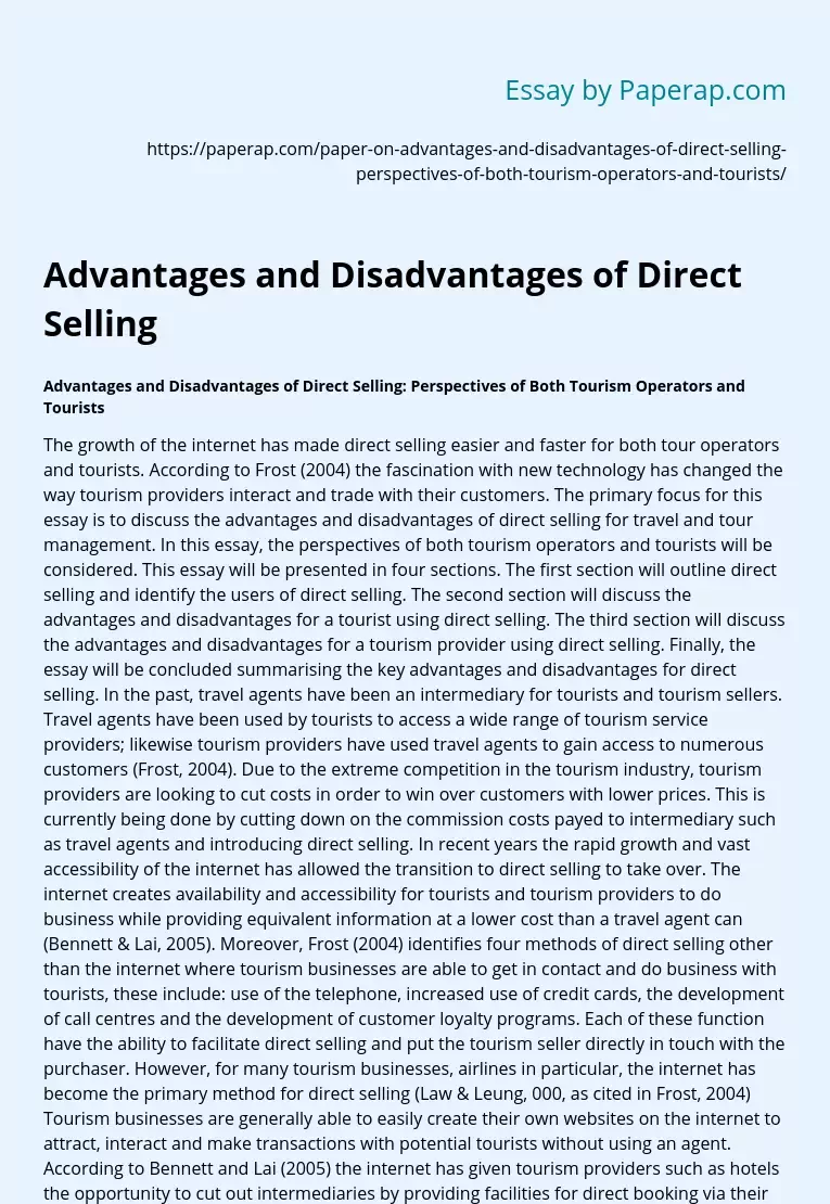 Advantages and Disadvantages of Direct Selling