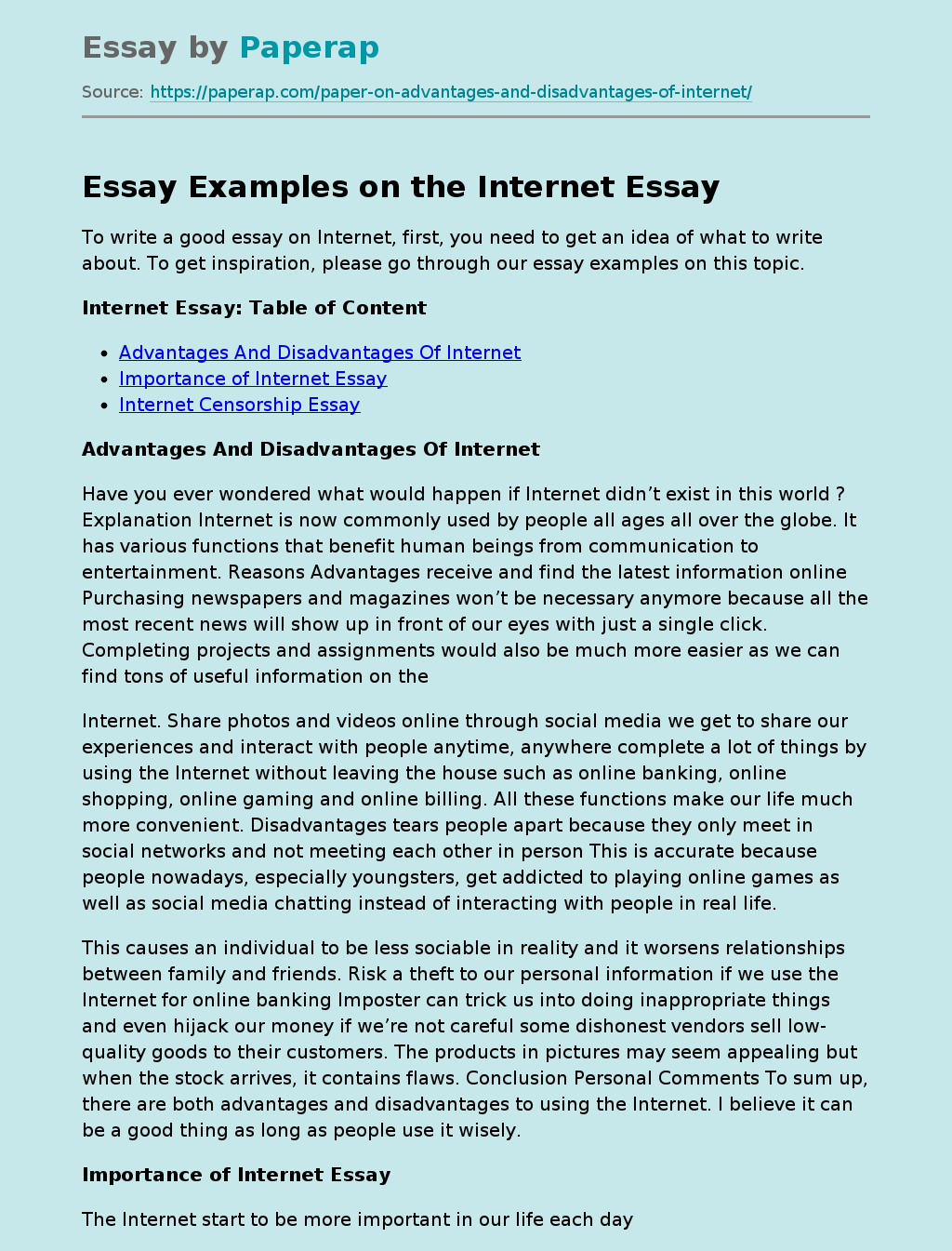 internet addiction essay sample