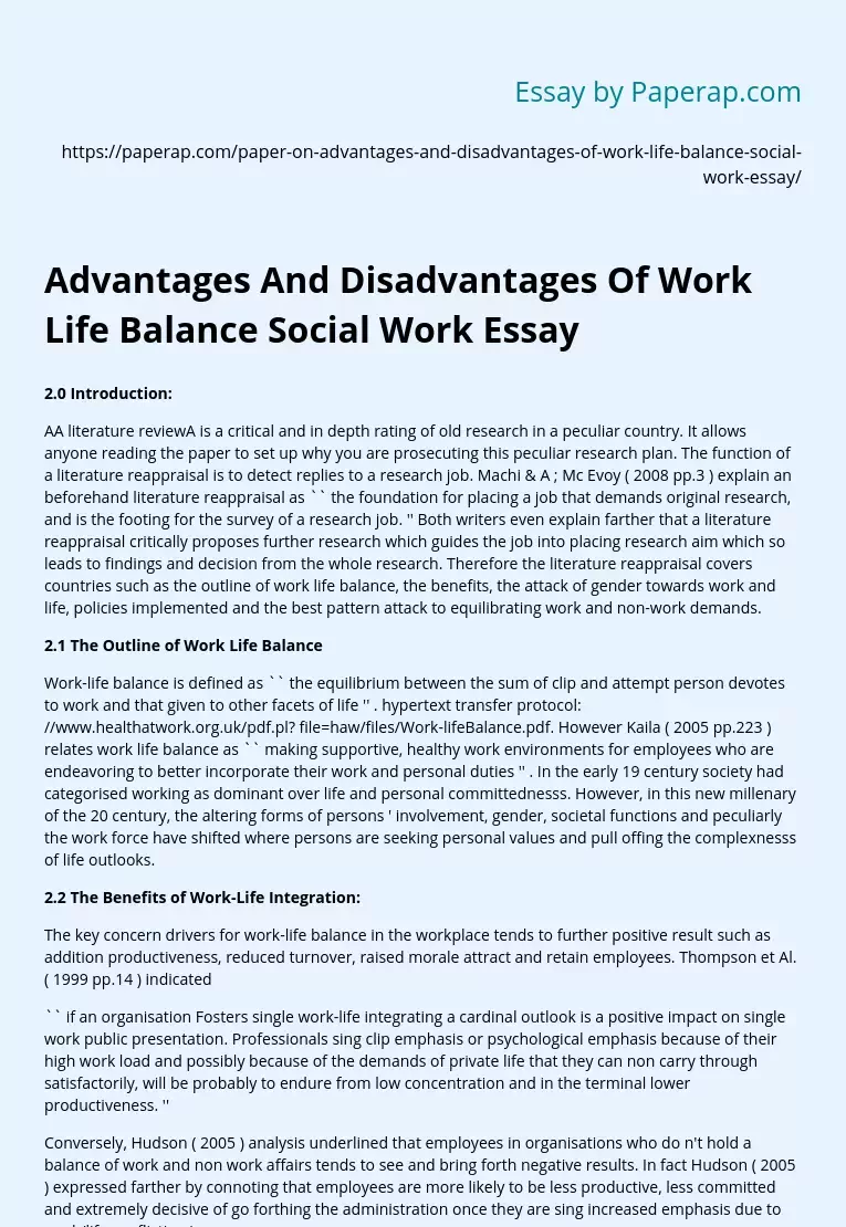 Advantages And Disadvantages Of Work Life Balance Social Work Essay