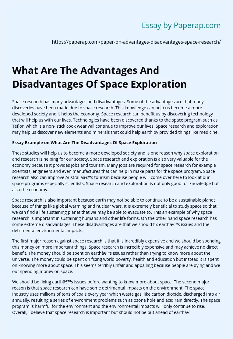 What Are The Advantages And Disadvantages Of Space Exploration