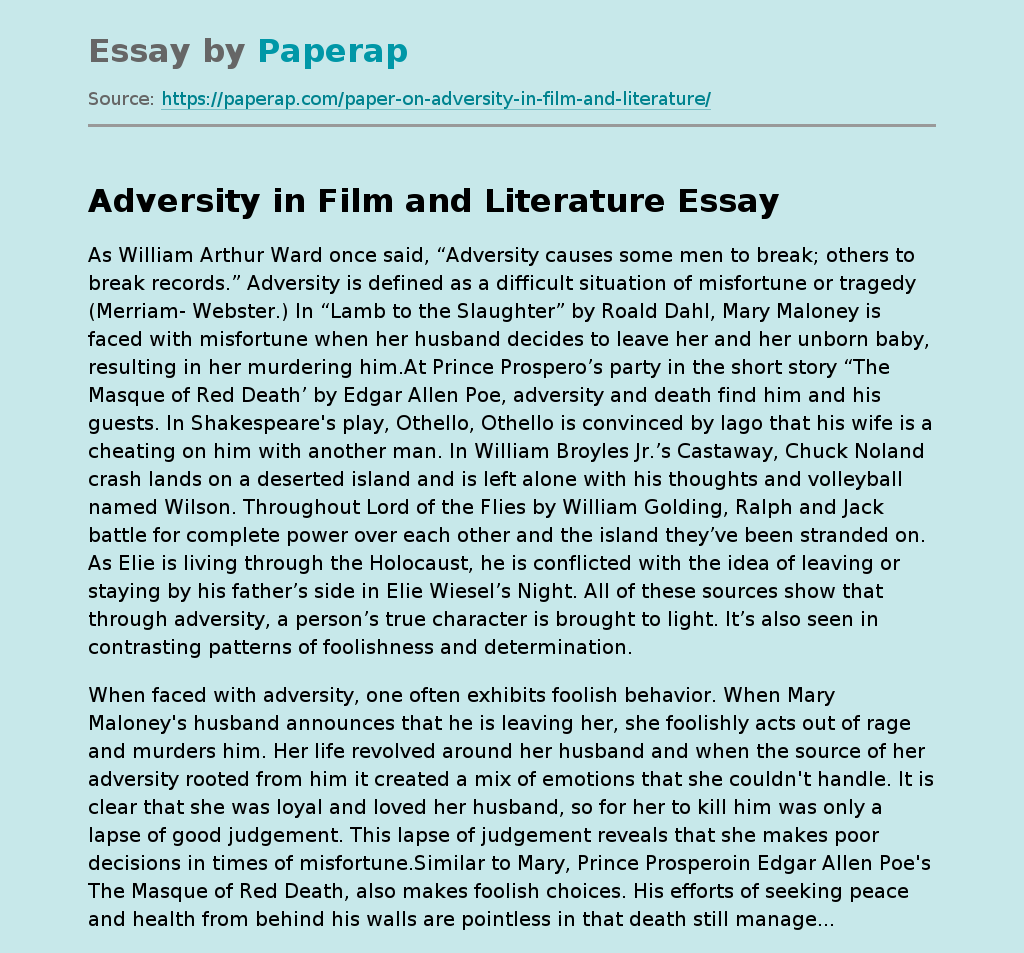 Adversity in Film and Literature