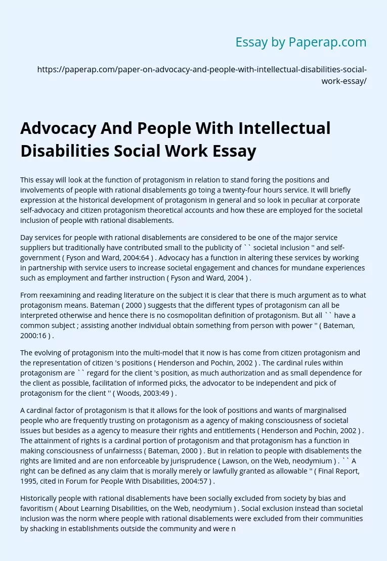Advocacy And People With Intellectual Disabilities  Social Work Essay