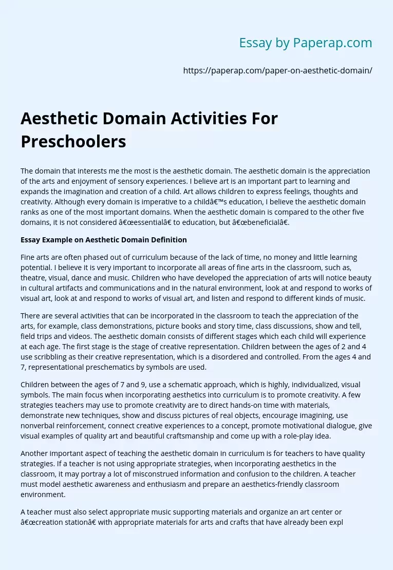 Aesthetic Domain Activities For Preschoolers