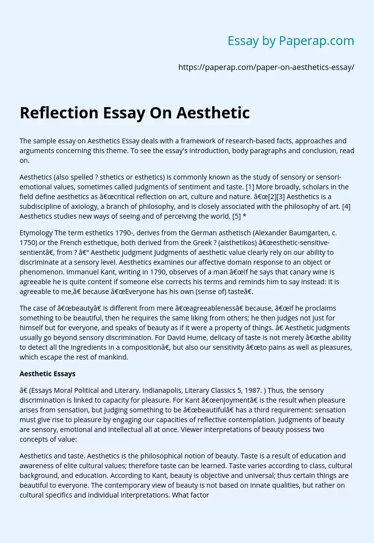 Reflection Essay On Aesthetic