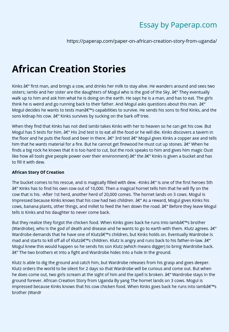 African Story Of Creation